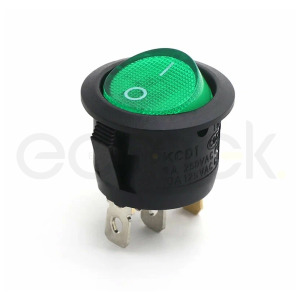 Rocker switch KCD1 6A 250VAC 3 Pin Green light D:23mm